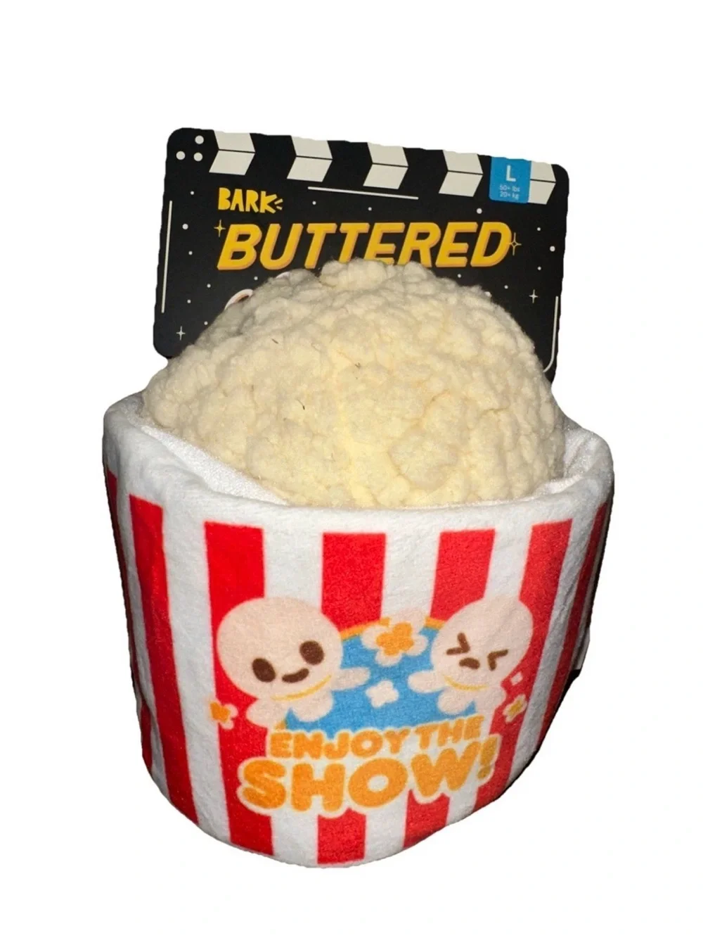 Bark Box Buttered Chompcorn Popcorn Bucket Movies Plush 2 Piece Large Dog Toy